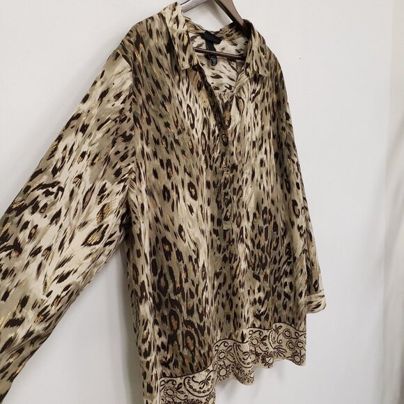 Maggie Barns Womens Animal Print Popover Top Size 3X Mob Wife Stretch Artsy - Picture 2 of 9